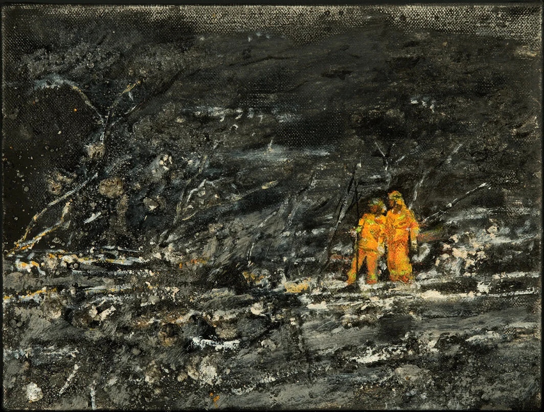 Mandy Martin, "Wanderers in the Desert of the Real, Aftermath", 2009, Ochre, pigment, oil on linen 30 x 40 cm