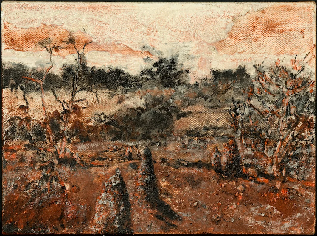 Wanderers in the Desert of the Real, Termite Mounds, Diamantina road 2009 ochre, pigment, oil on linen 30 x 40 cm copy.jpg