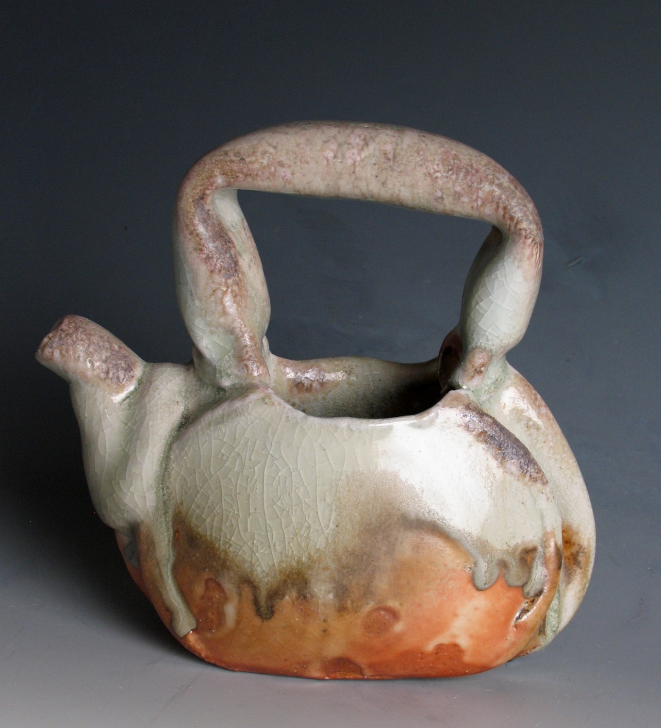 Open teapot, shino glaze