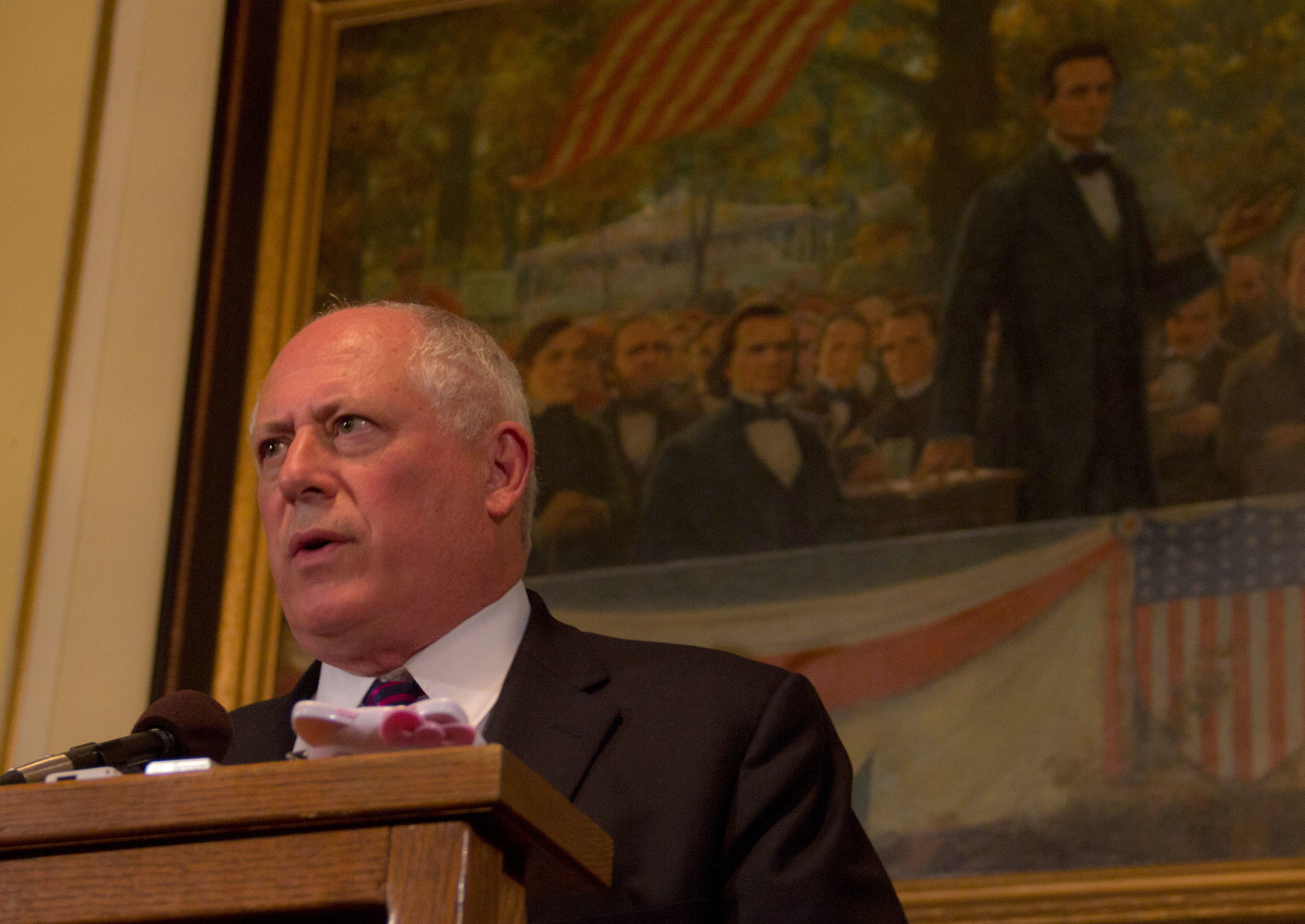  (May 8, 2012) Illinois Gov. Pat Quinn speaks to reporters outside the governor's office in the Illinois capitol in Springfield, Ill. 