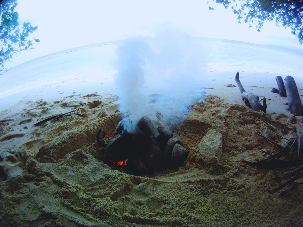 Coconut lovo on the beach