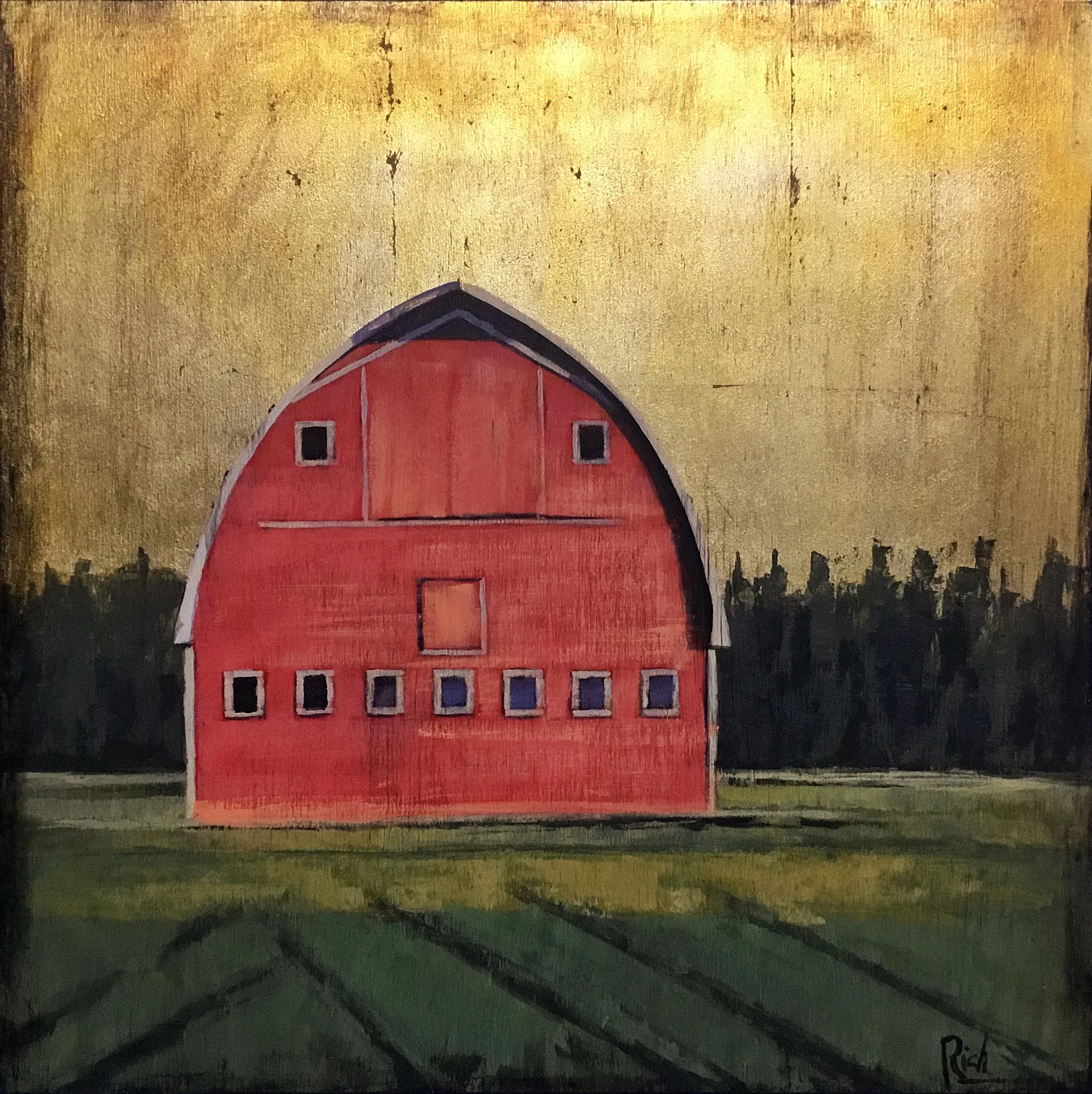 Red Barn on Board Acrylic on board 15x15