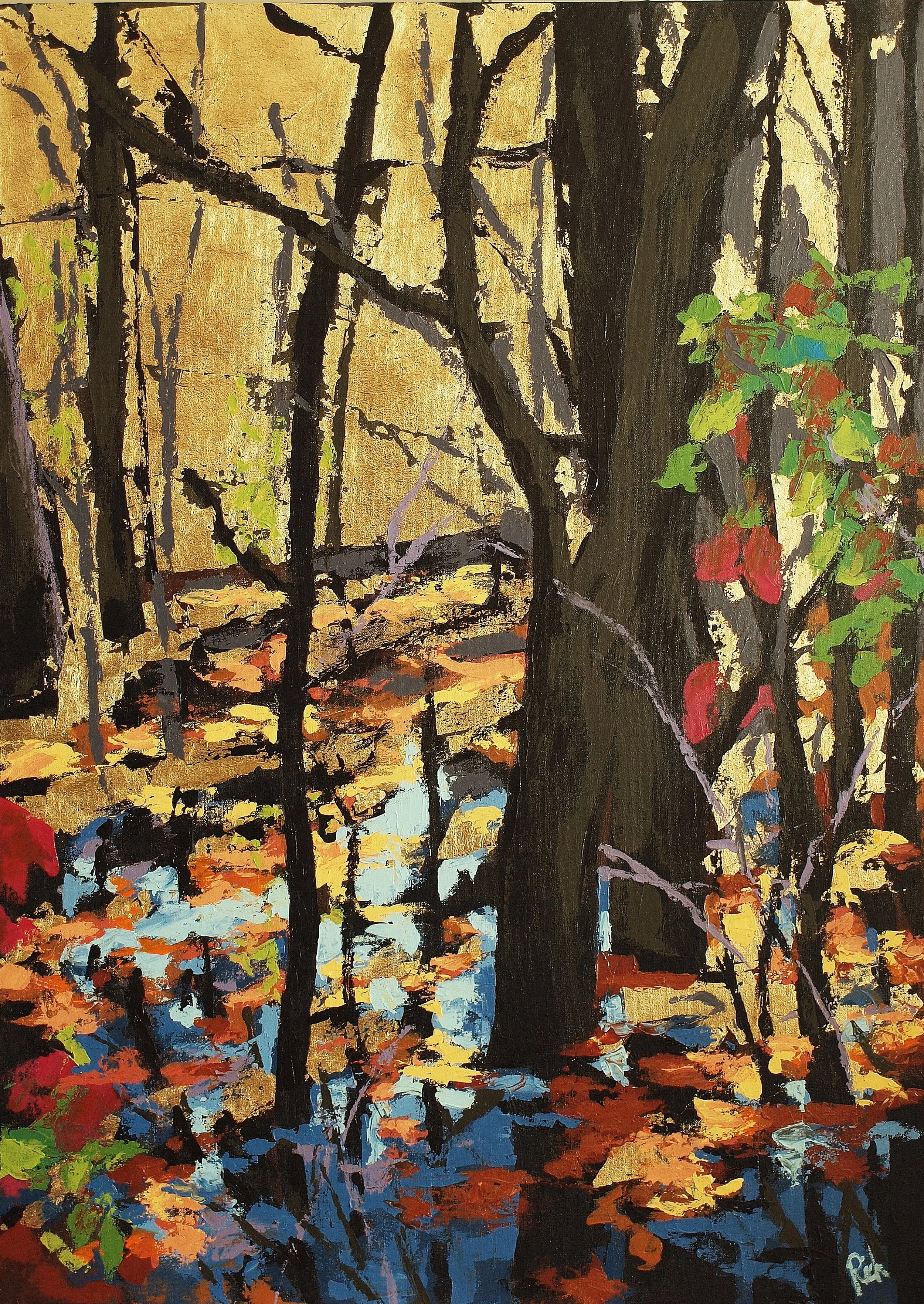 Morning Walk Acrylic and gold leaf on canvas 24x36