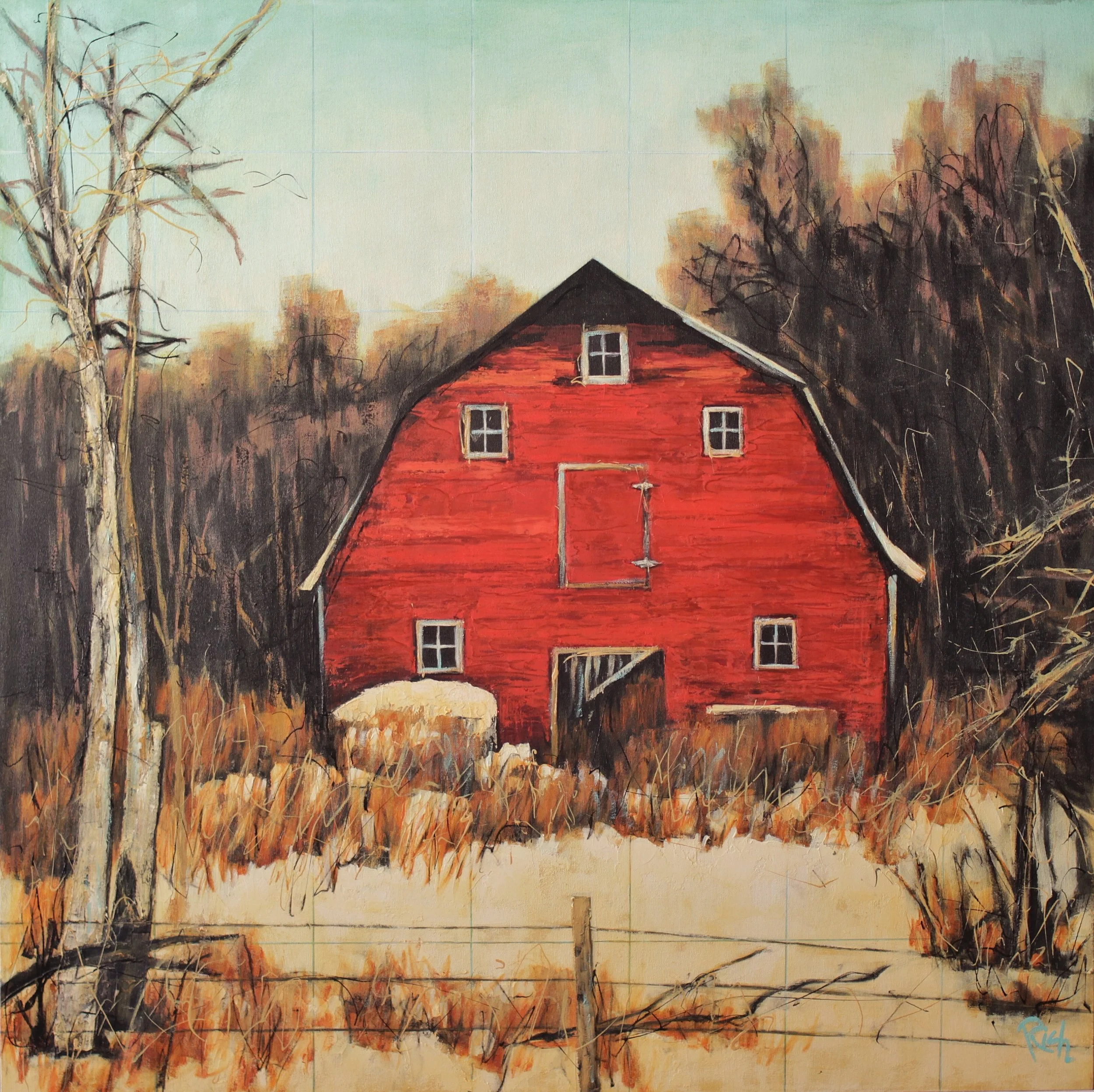 Barn and Fence Acrylic on canvas 36x36
