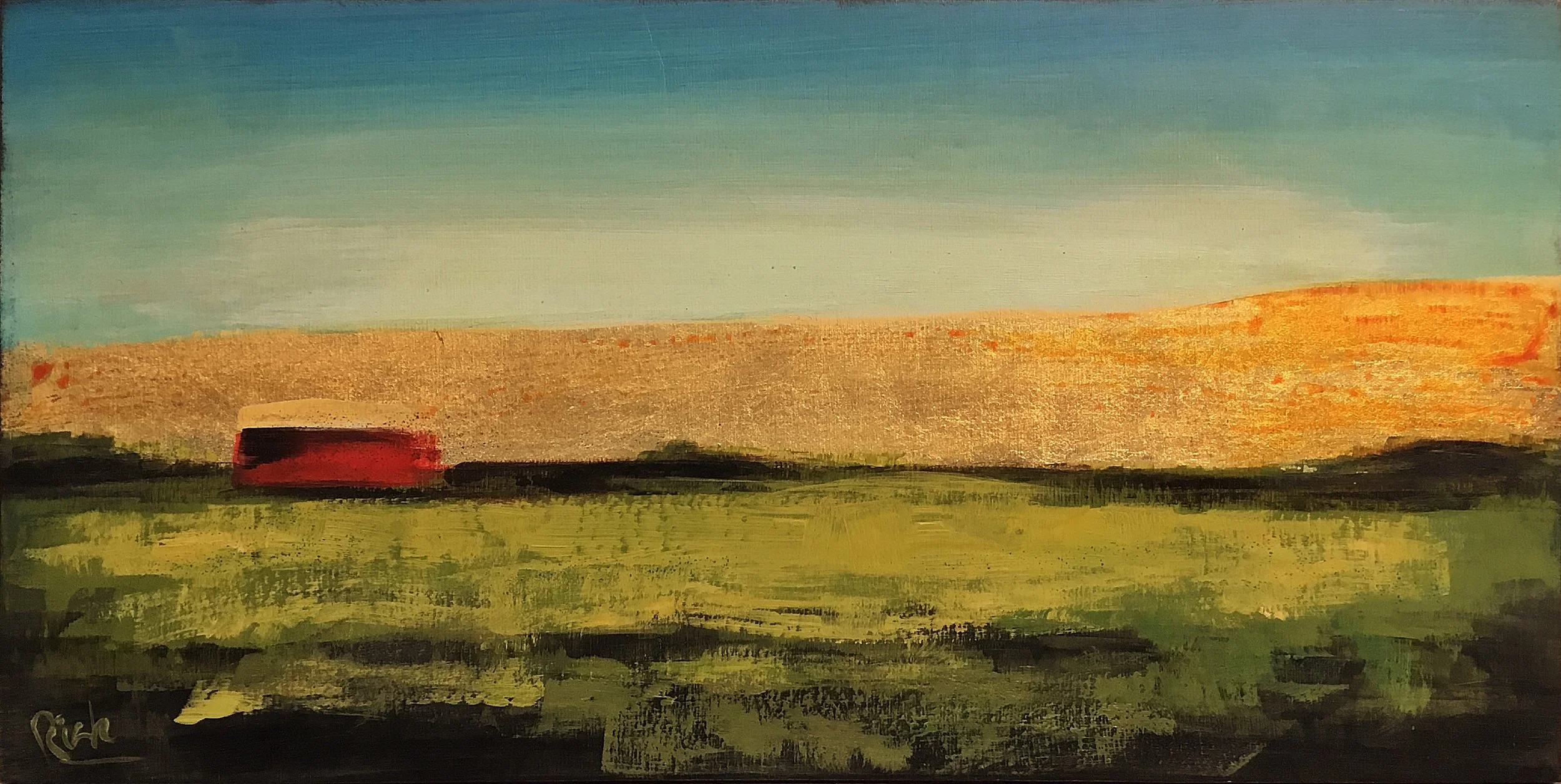 Acrylic and gold leaf on canvas 15x30