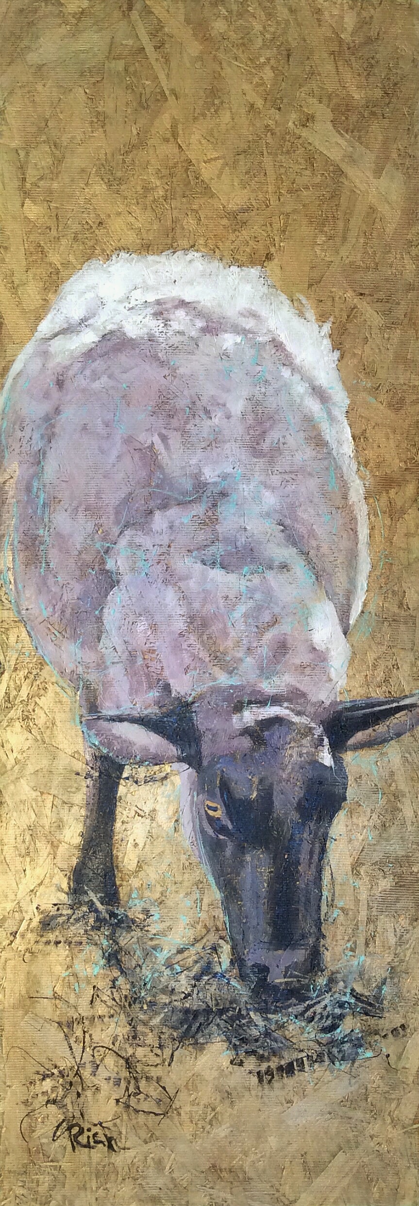 Grazing Acrylic and gold paint on board (osb). 16x48
