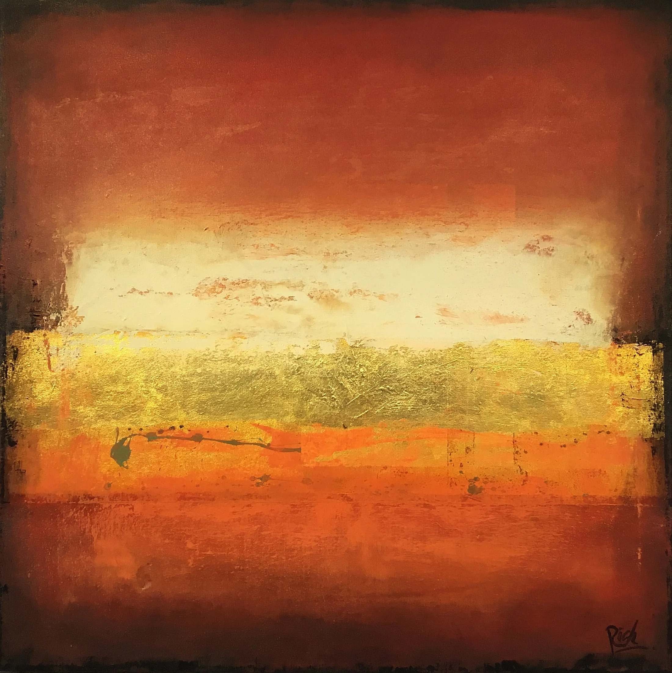 Behind the Barn Acrylic and gold leaf on canvas 36x36