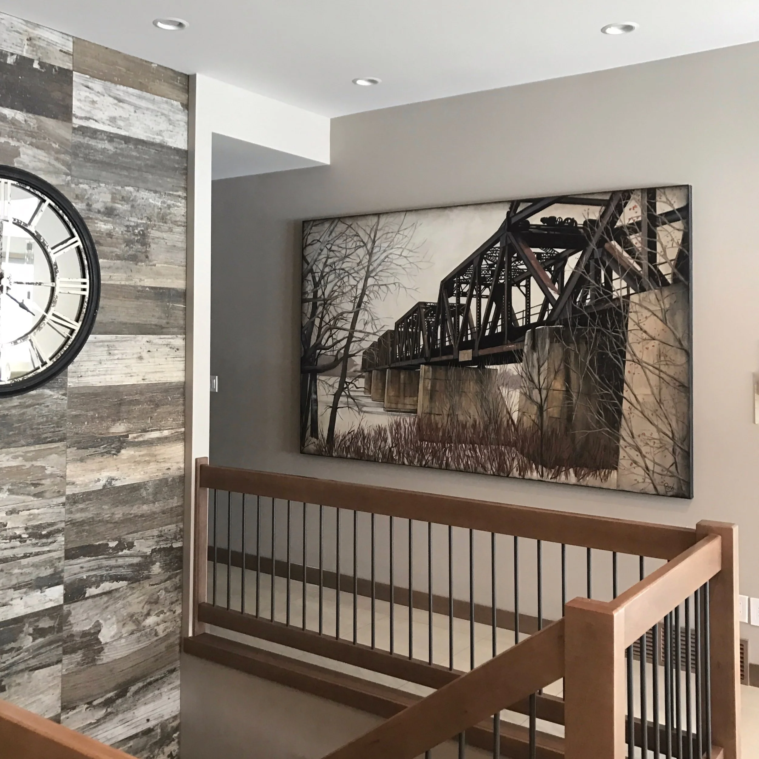 Train bridge over the Red .. installed Acrylic on canvas 96x60