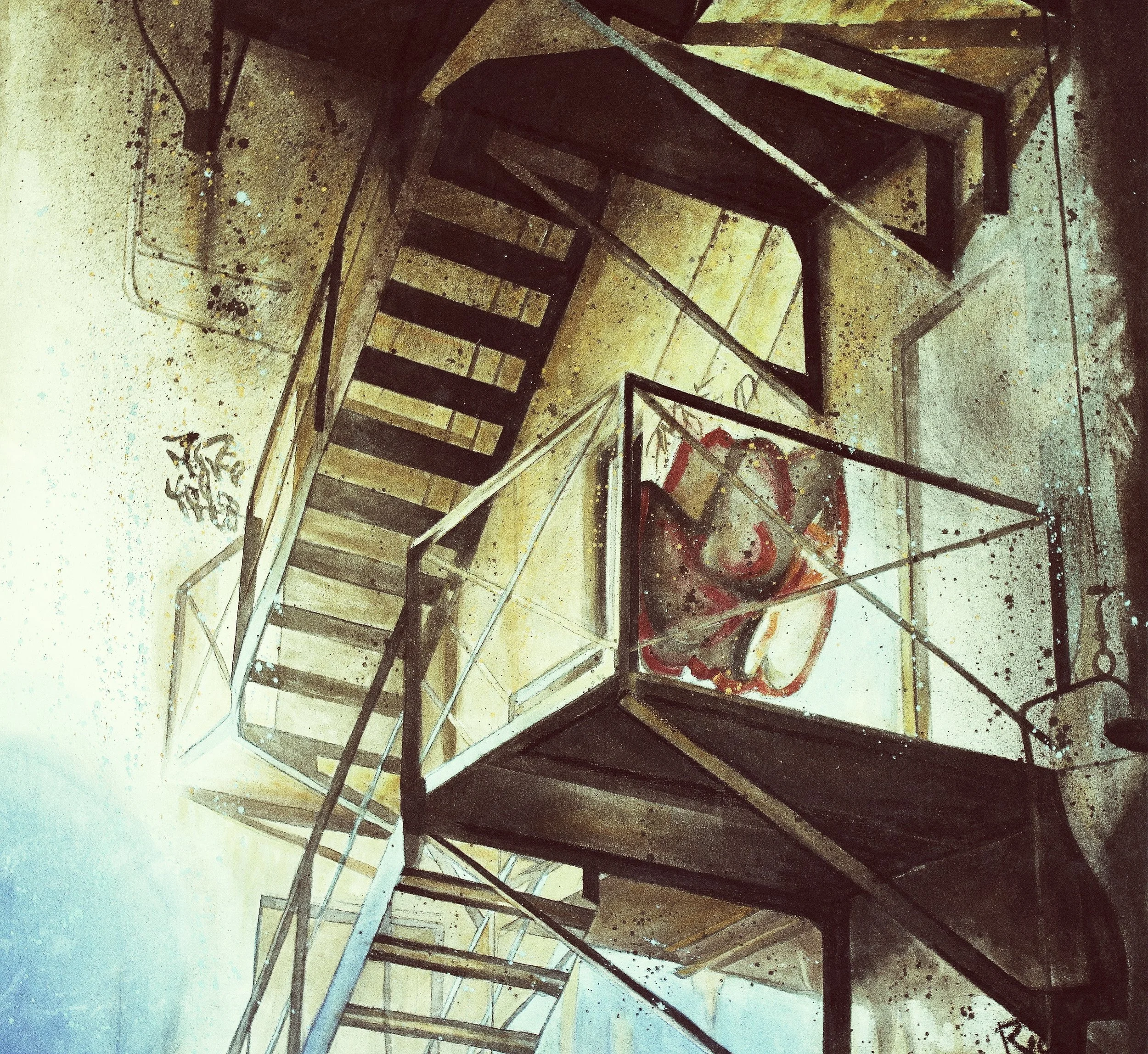 Fire escape graffiti Acrylic on canvas 48x48
