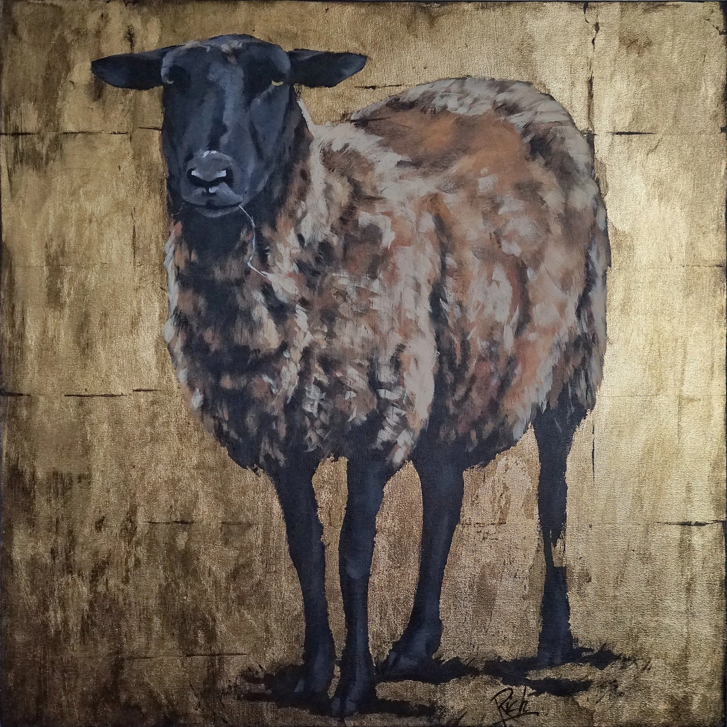 A little sheepish, again Acrylic and gold leaf on canvas 30x30