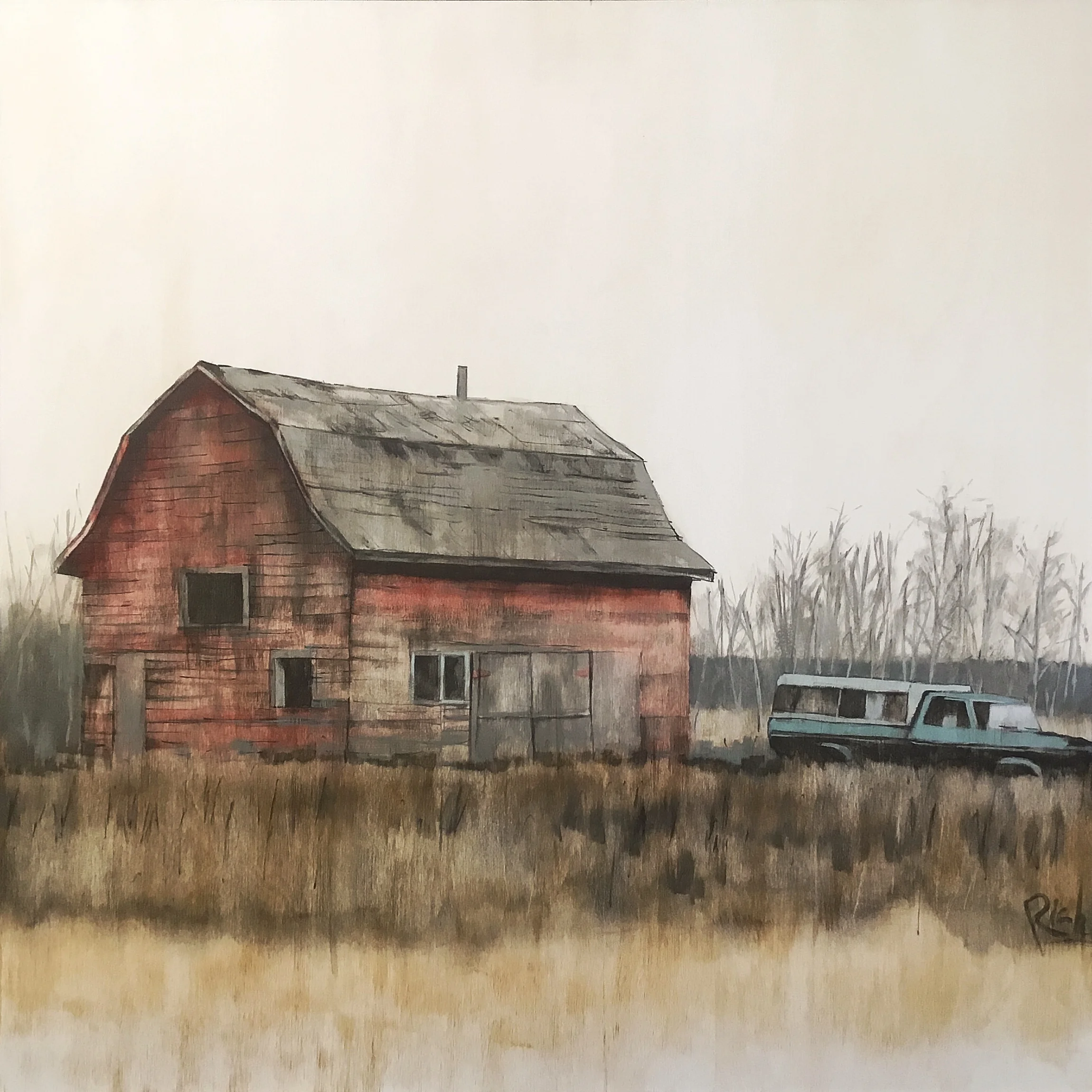 Barn on board Acrylic on birch panel 30x30