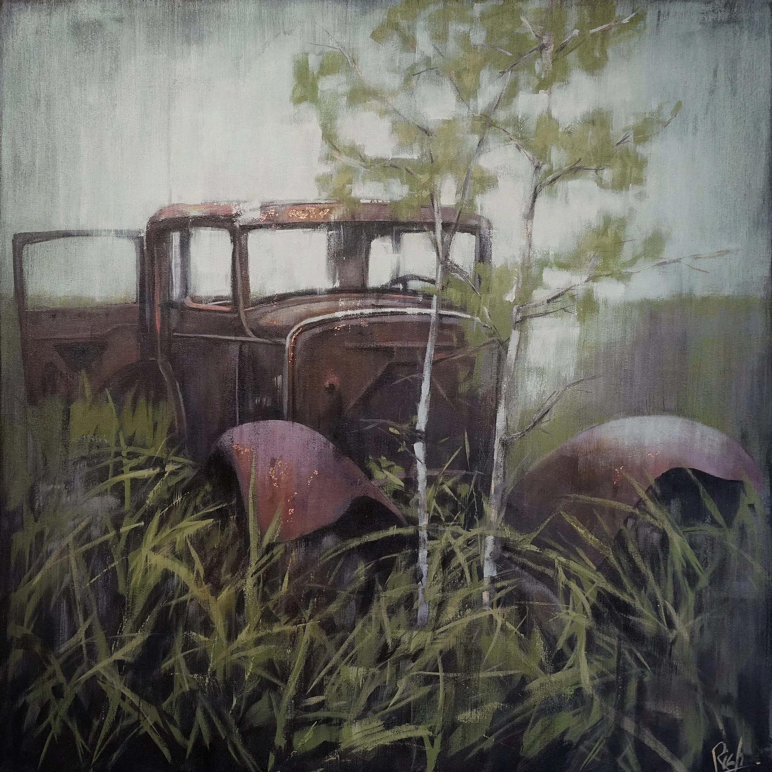Earthbound Acrylic with copper leaf 36x36