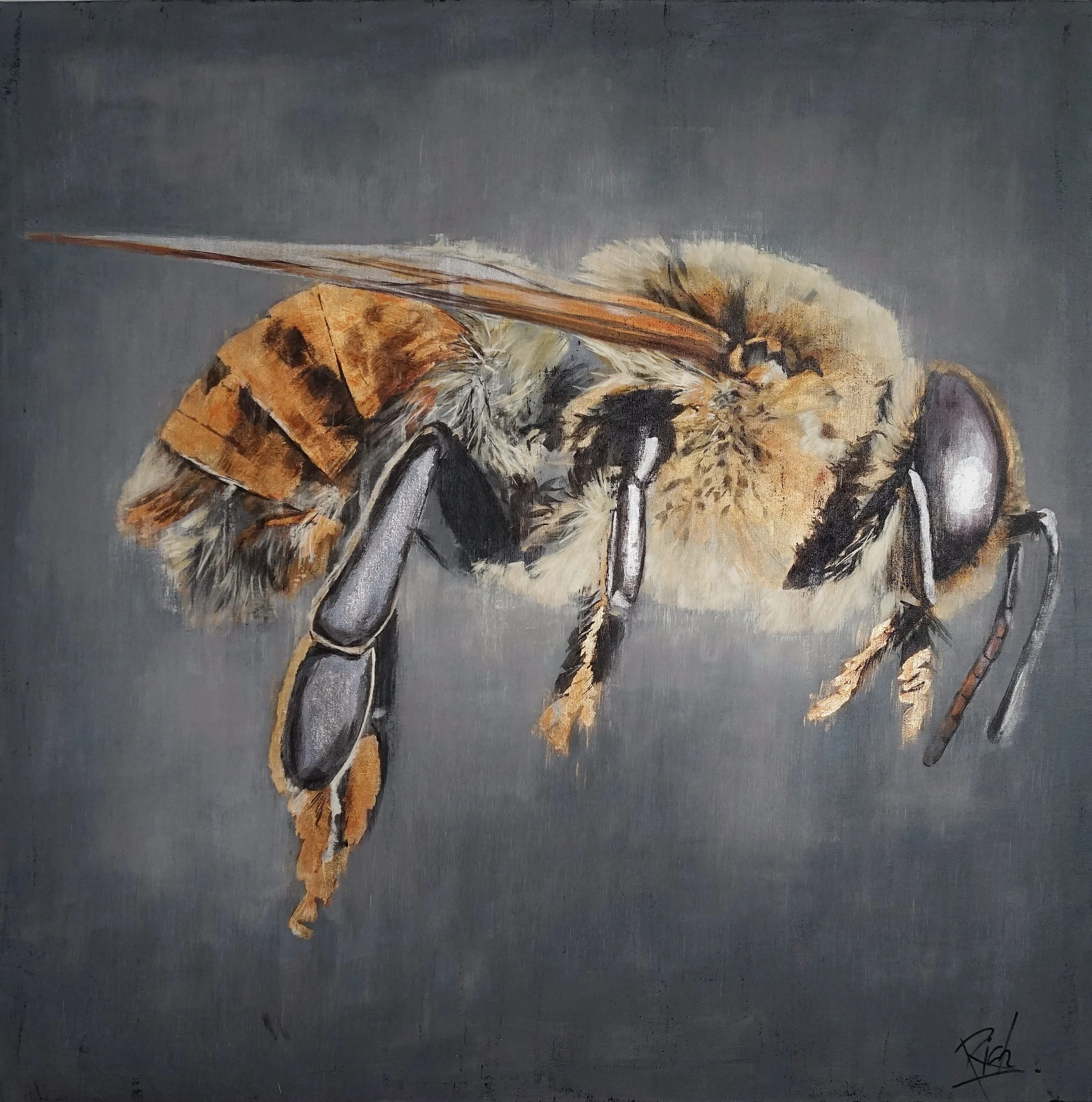 Acrylic with gold, silver leaf on canvas 42x42