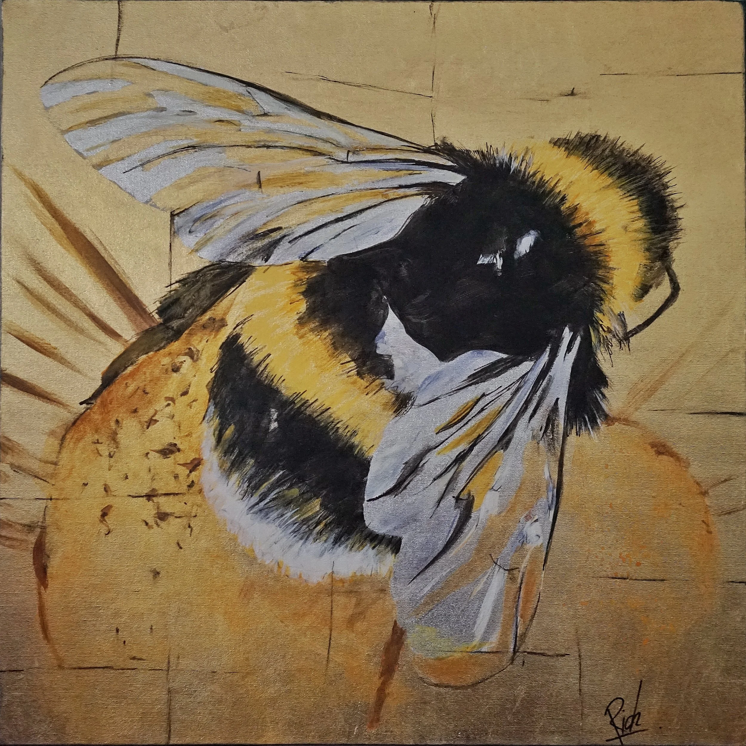 Acrylic with gold, silver leaf on canvas 24x24