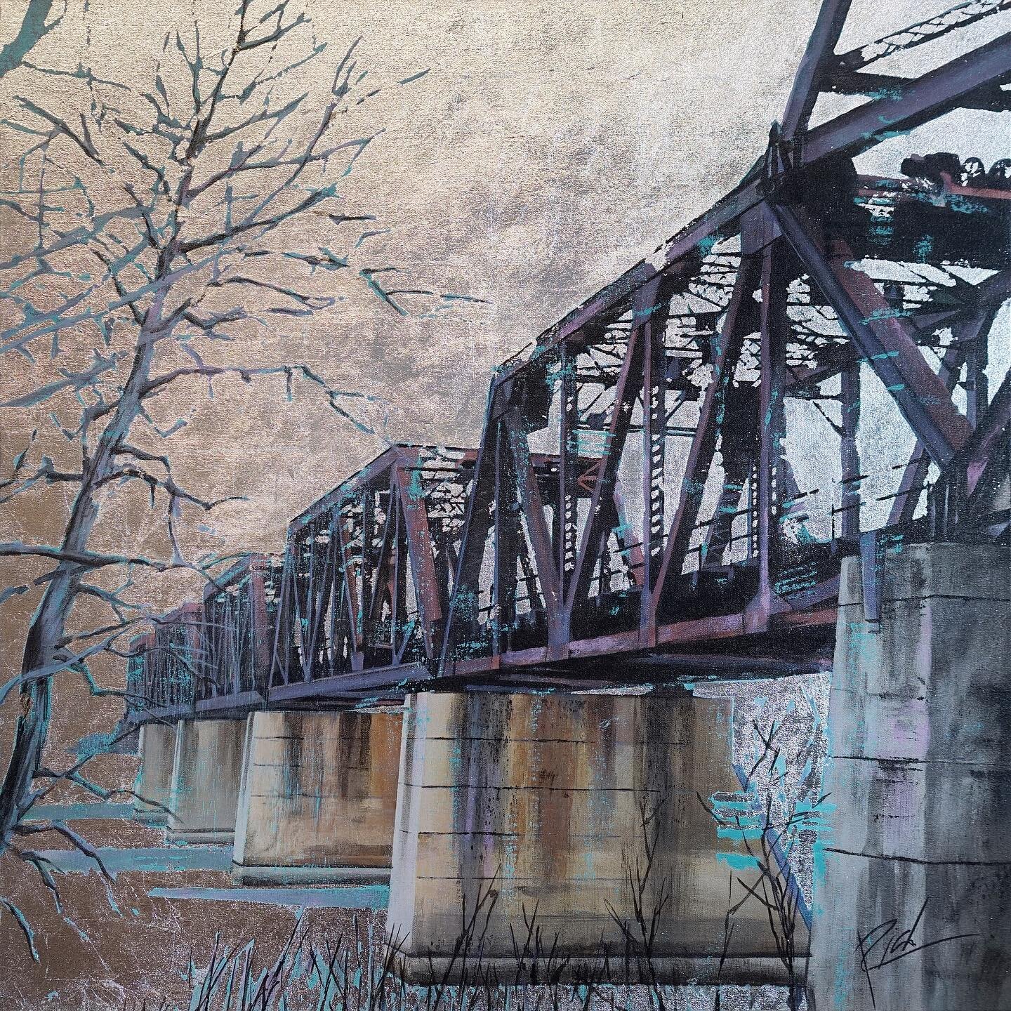 Rail over the red pt2 variation acrylic and silver leaf on canvas 30x30

#contemporarypainting #contemporarypainter #silverleaf #railbridge #trainbridge #ironbridge #bridgepainting #cityscapepainting #winnipegbridge #artoncanvas #canadianpainter #can