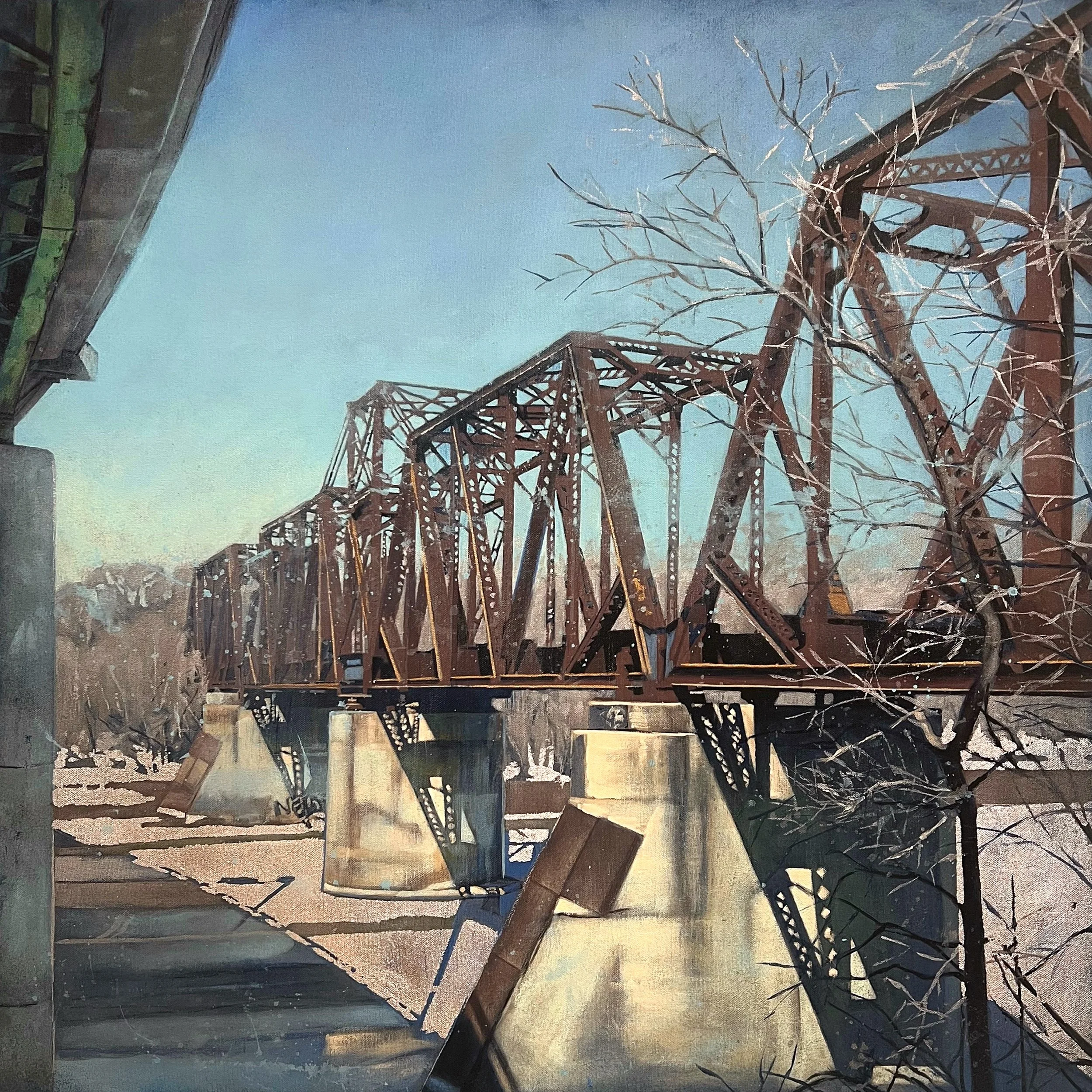  Rail Over the Assiniboine  30×30 on canvas 