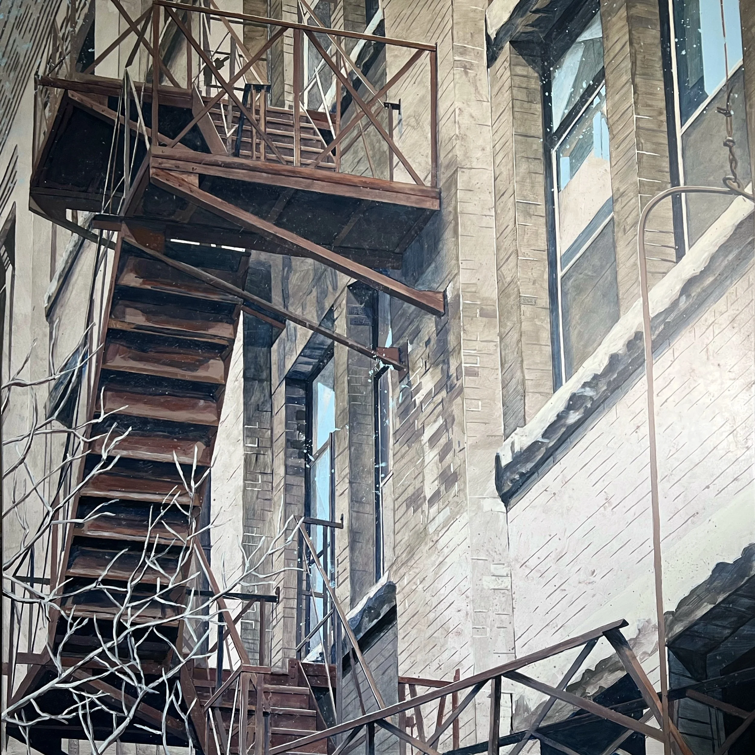 Fire Escape 48×48 on aluminum panel 