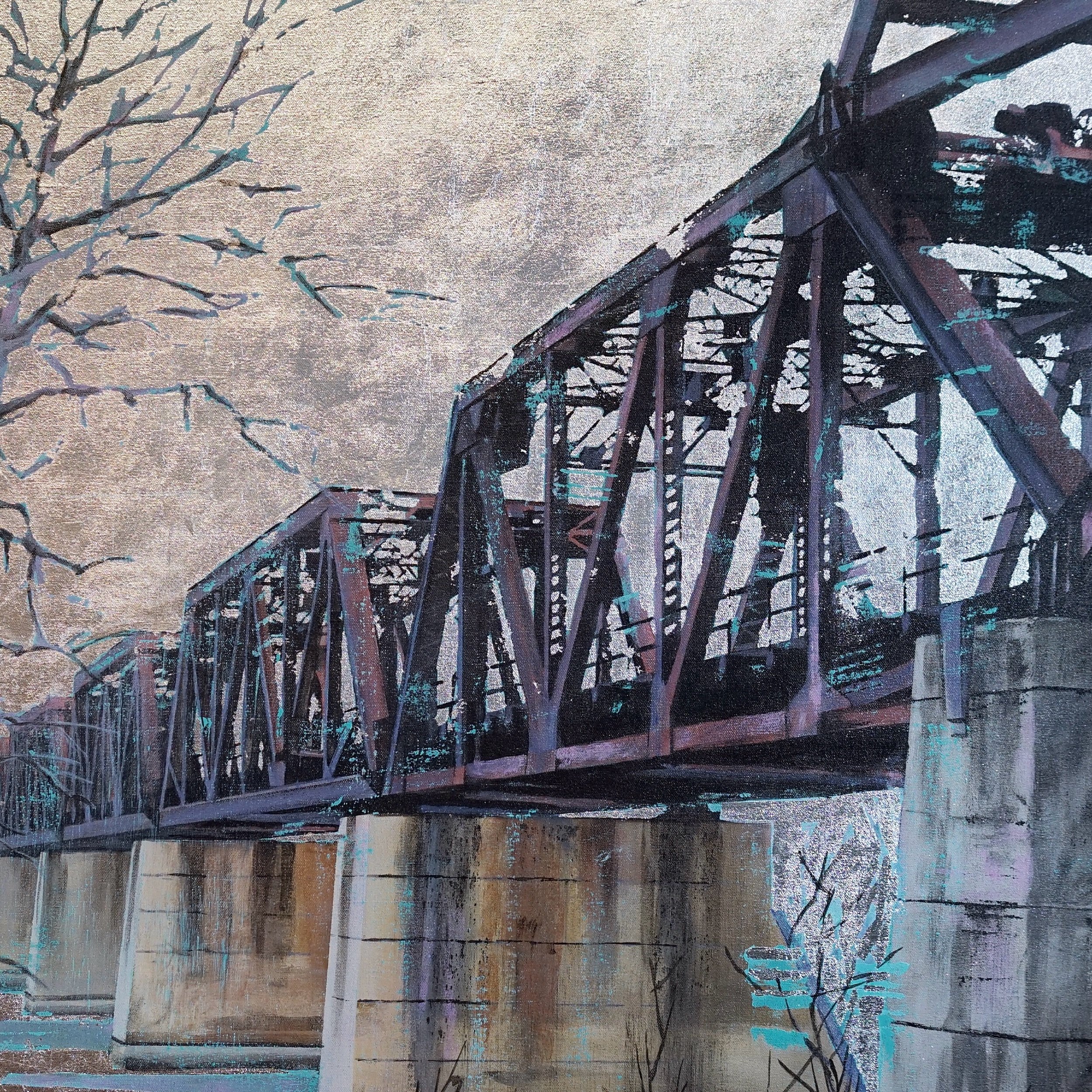  Rail over the Red sm. w/silver leaf  30×30 