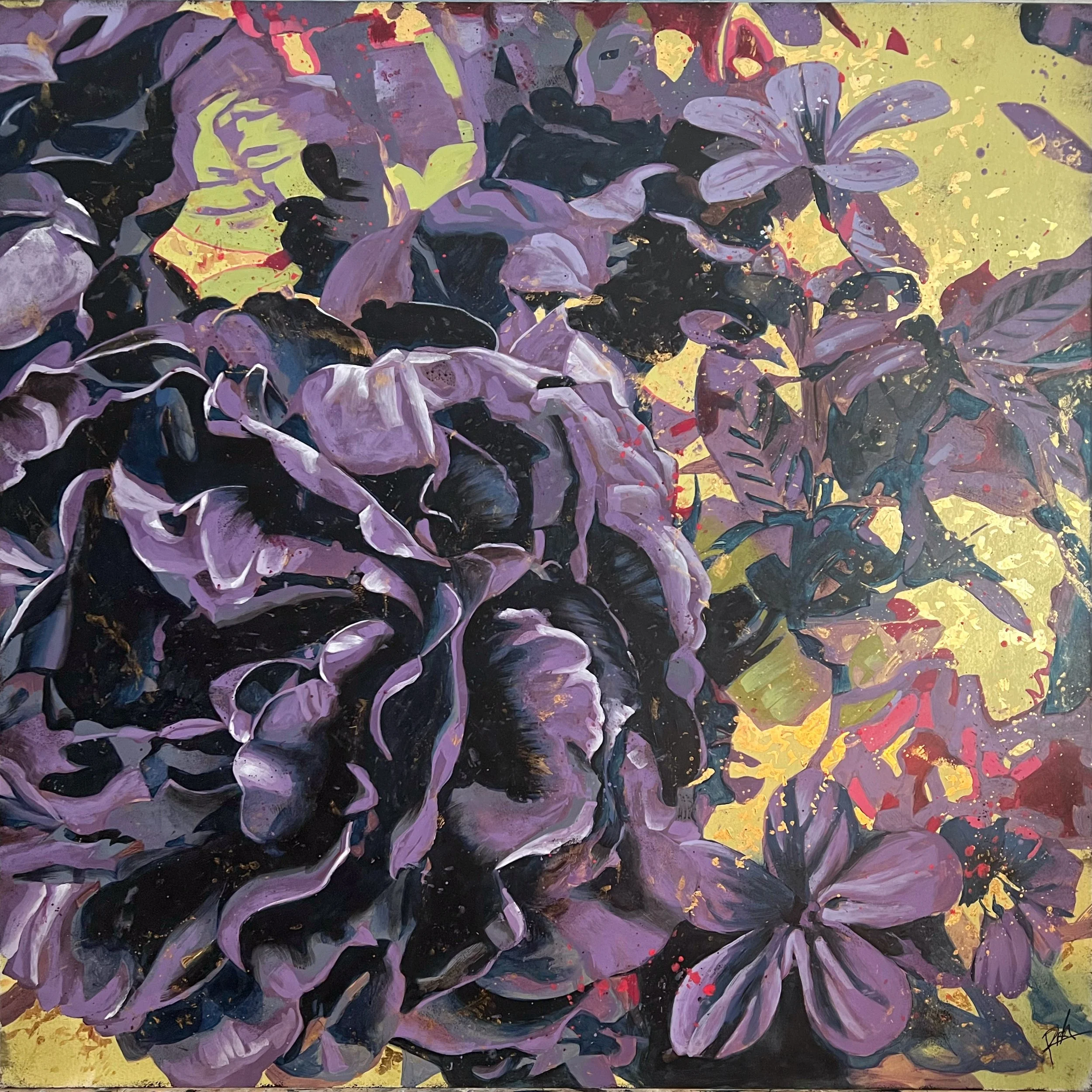  black peonies  48×48 on aluminum  