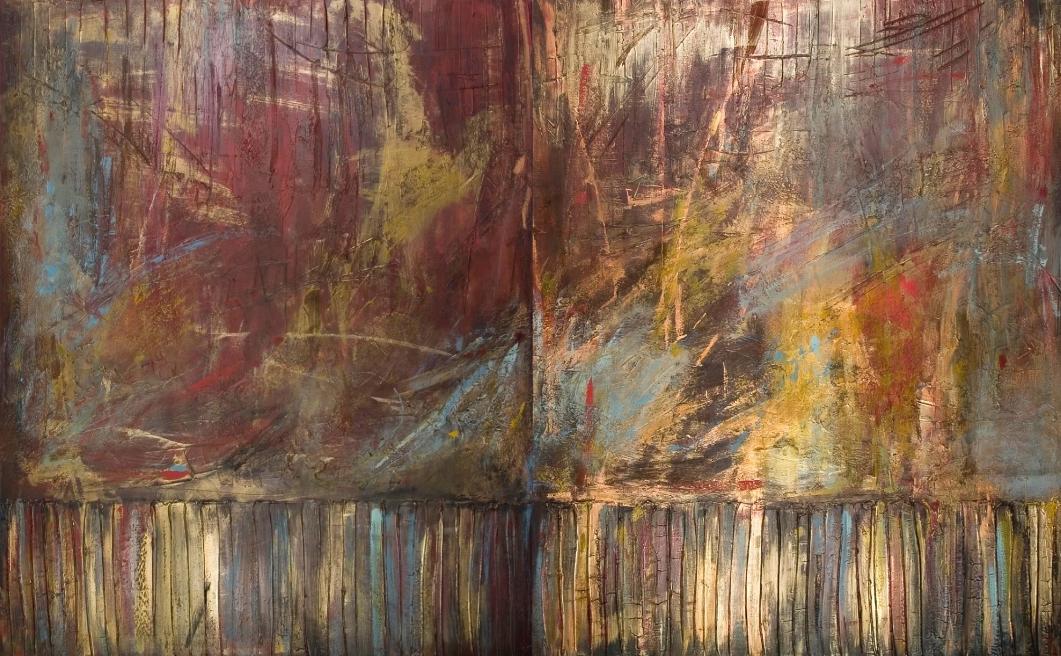  start with a spark  60 x 96 inches | 2 panels 60 x 48 inches  mixed media &amp; gold dust on canvas  $9,680 