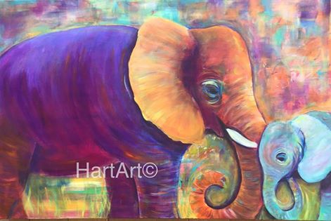 Finished painting 'Elephant Love' Acrylic on canvas. For sale at my studio