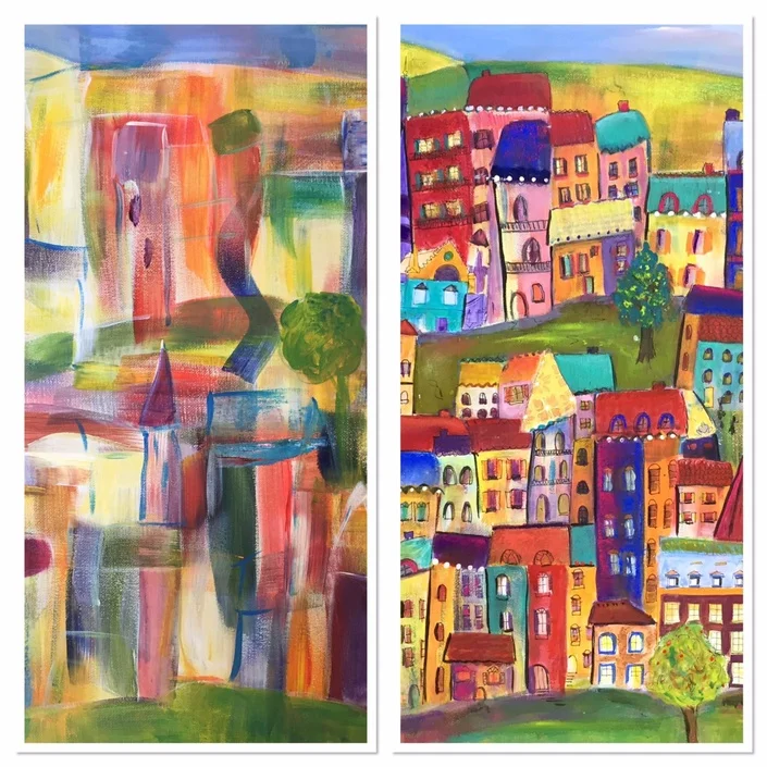 One of the bonus of the NBNA energy painting Course is the quirky Village. From brush strokes to your own original quirky village painting in easy steps