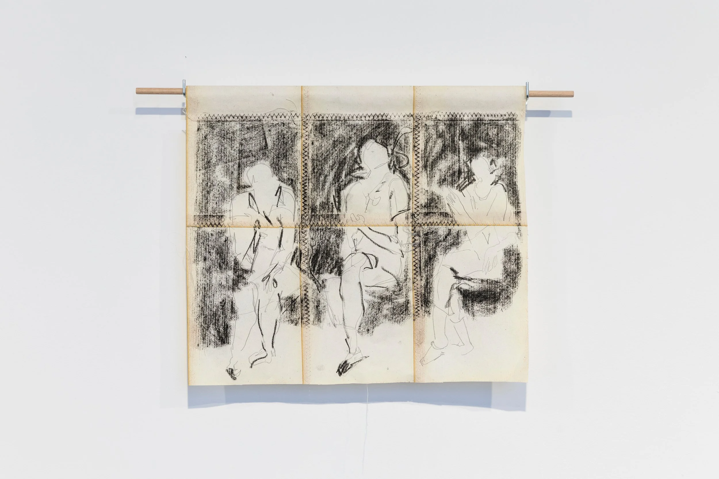 GEORGIA SPAIN Installation view Three selves 2023 charcoal on paper, cotton thread 36.5 x 41.5 cm.jpg