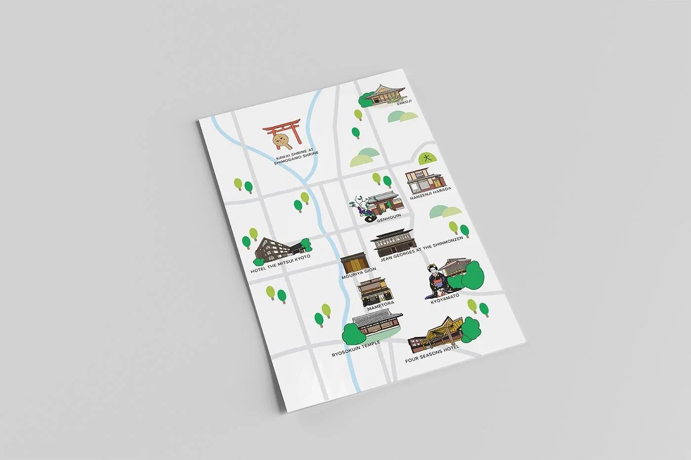 Illustrated map of Kyoto by Melbourne illustrator Natalie Ex, Japanese-inspired clean-line design