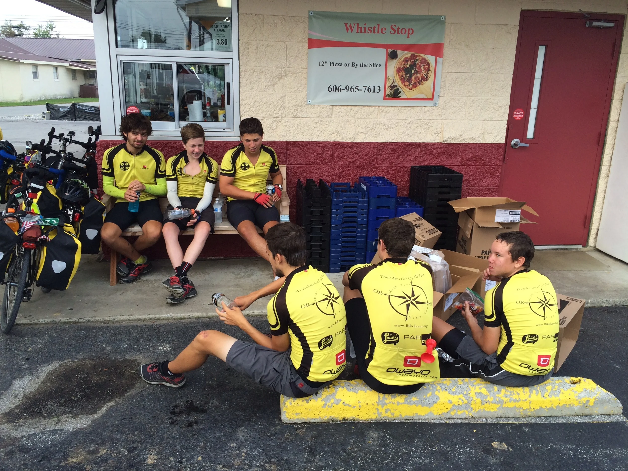 A typical roadside stop. Note the airhorn in the jersey pocket.