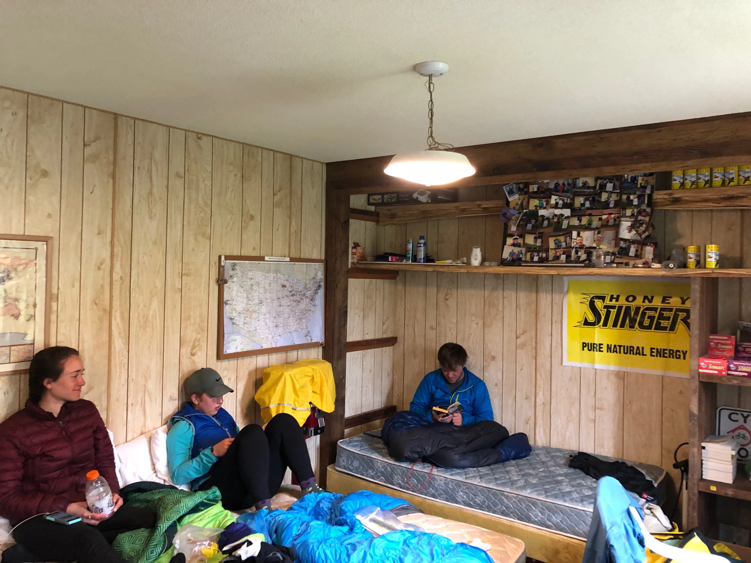 Gayle, Zoe, and Wes relax inside