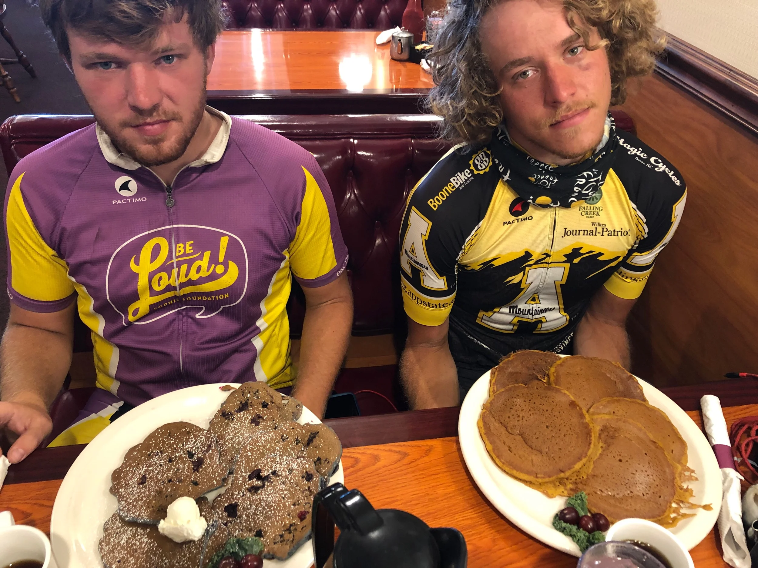 Blueberry (left) and pumpkin cream (right) pancakes at The Pancake Chef in Mackinaw City