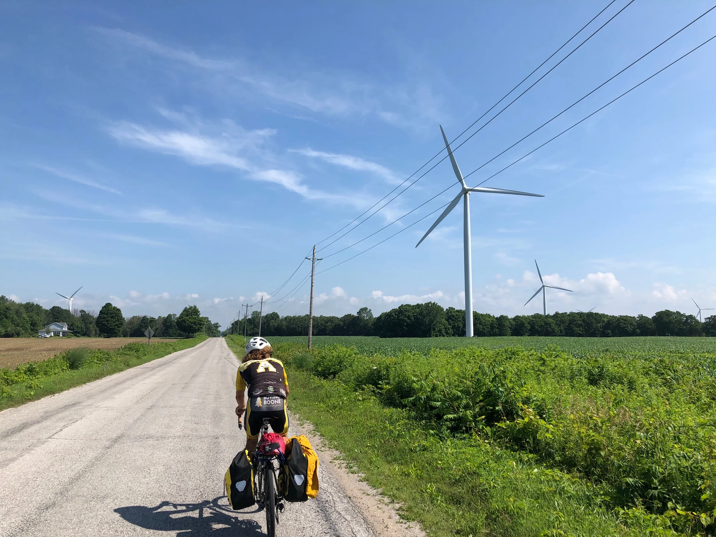 Riding through a wind farm