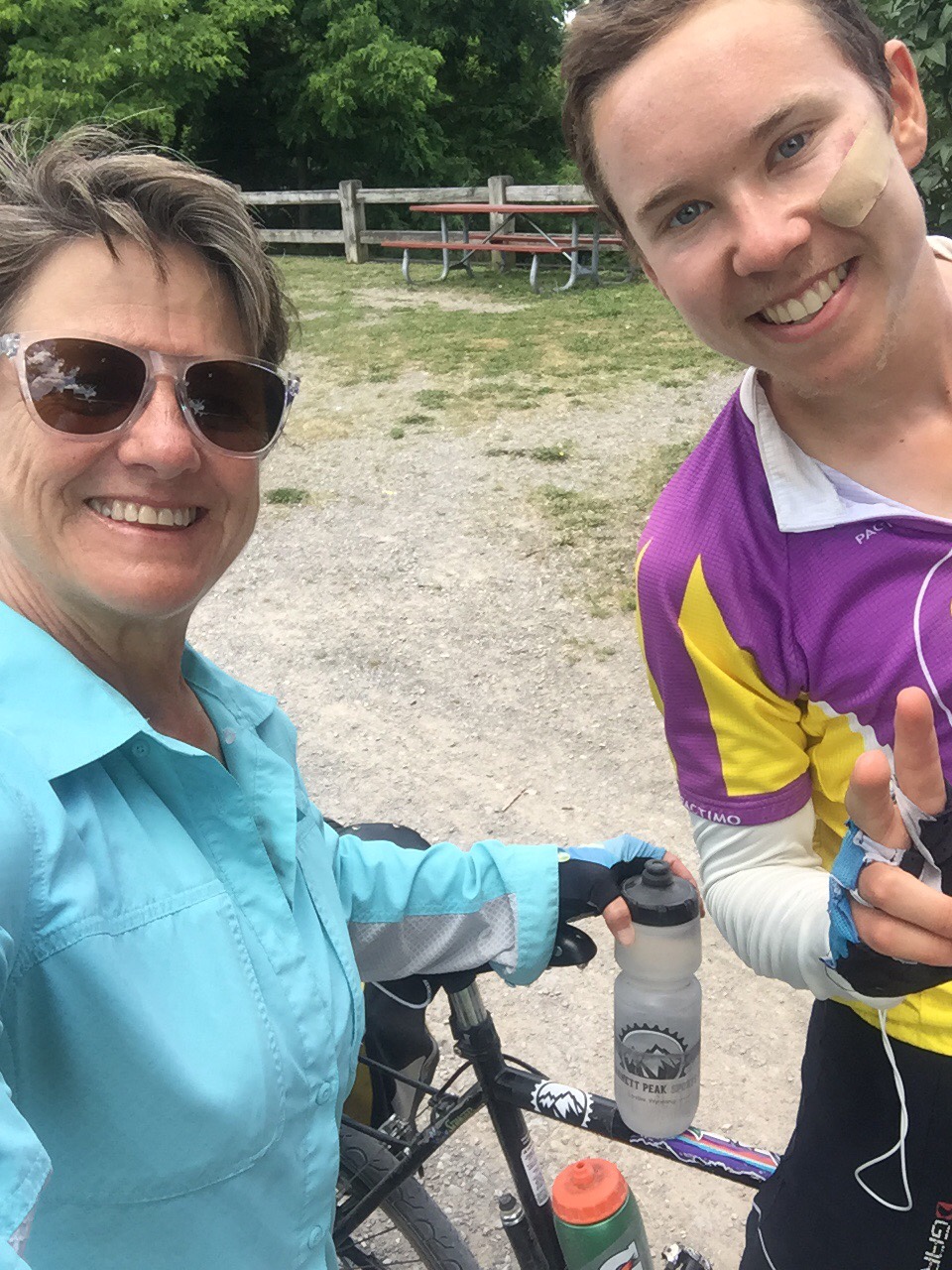 Judy and I on the Canal Trail. Notice her Gannet Peak water bottle and my sticker!