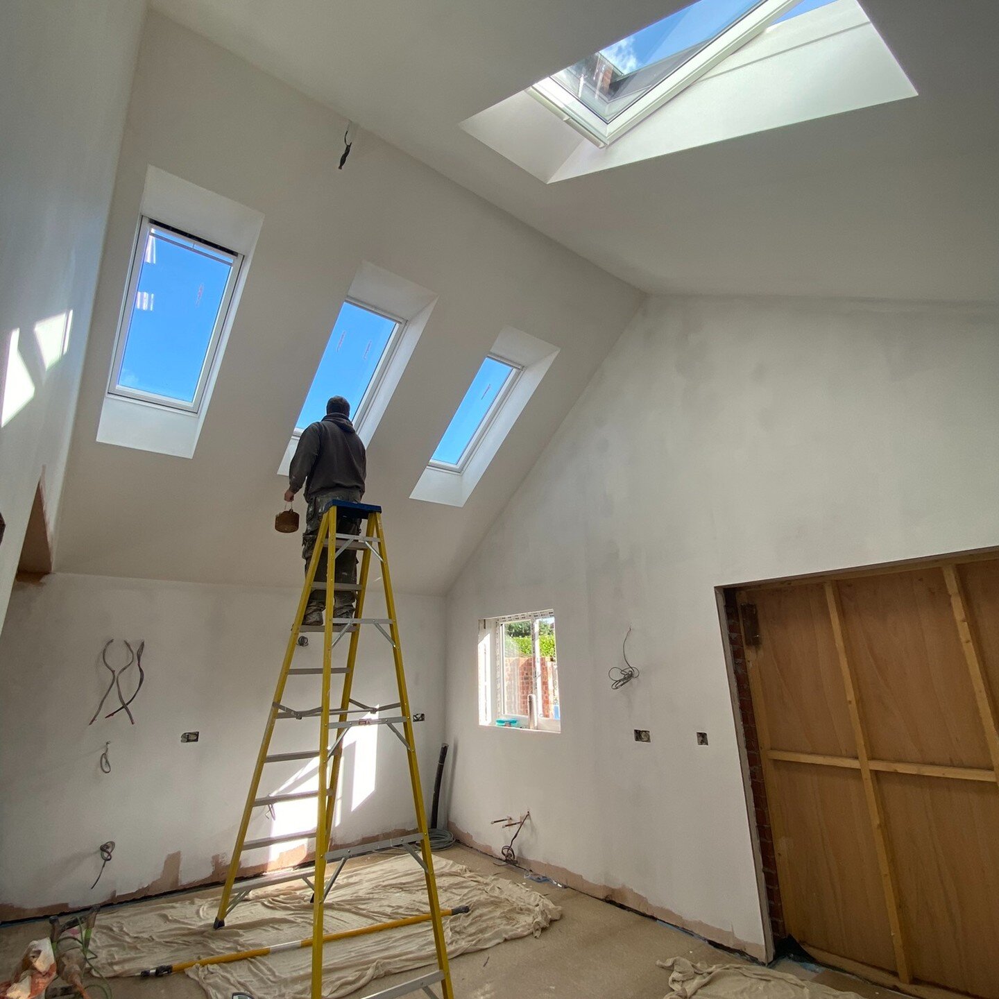 Monday morning and the sun was shining for the team at @hjc_ltd . Our project in Sale is progressing nicely, this is going to be a killer kitchen space with a vaulted ceiling and natural light (just need the kitchen).