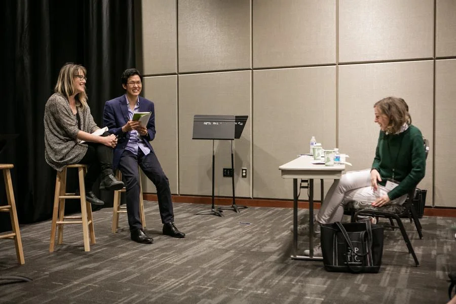 Feedback session with my dramaturg, Walter Chon, and responders Kip Fagan and Eliza Bent. 