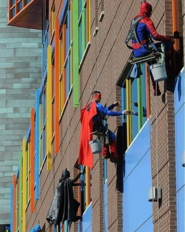 While these window cleaners are a pleasant surprise in a children hospital, your client CEO might not like surprises too much!