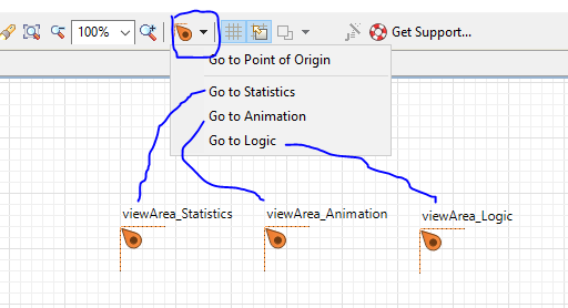 Navigate to view areas during design time