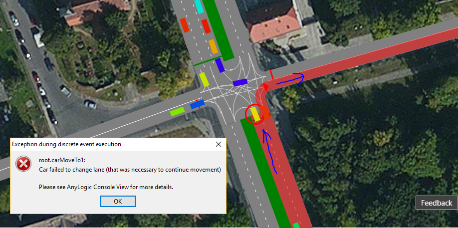 Error when not allowing cars enough space to switch lanes beforehand.