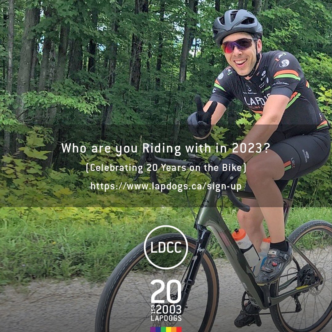 The LapDogs Cycling Club is celebrating 20 years of riding in 2023. We'd love to have you come out and play with us. 
&bull;
https://www.lapdogs.ca/sign-up
&bull;
#ldcc20thanniversary #RideWithThePack #RideWithHart #RideWithPassion #RaceWithThePack #
