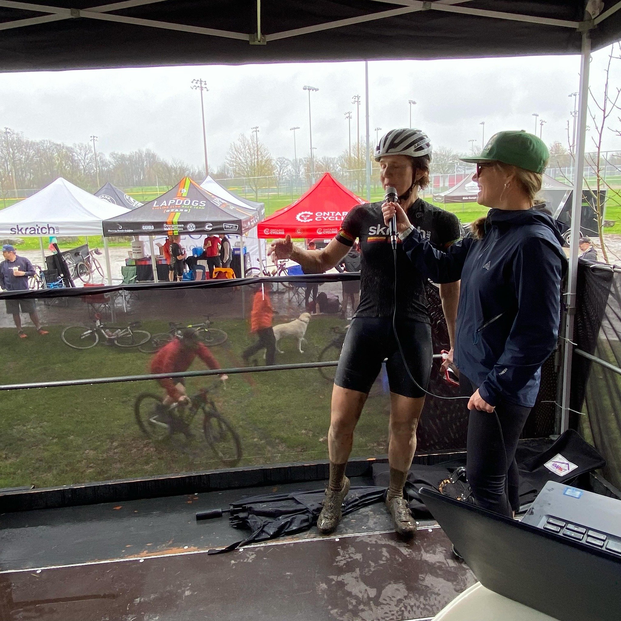 Unofficial results, but it looks like our very own Karen Duff @duff_fit4adventure (our @skratchlabs Rep) has come in on top of the women&rsquo;s masters podium at the @paris2ancaster. Here she is being interviewed.