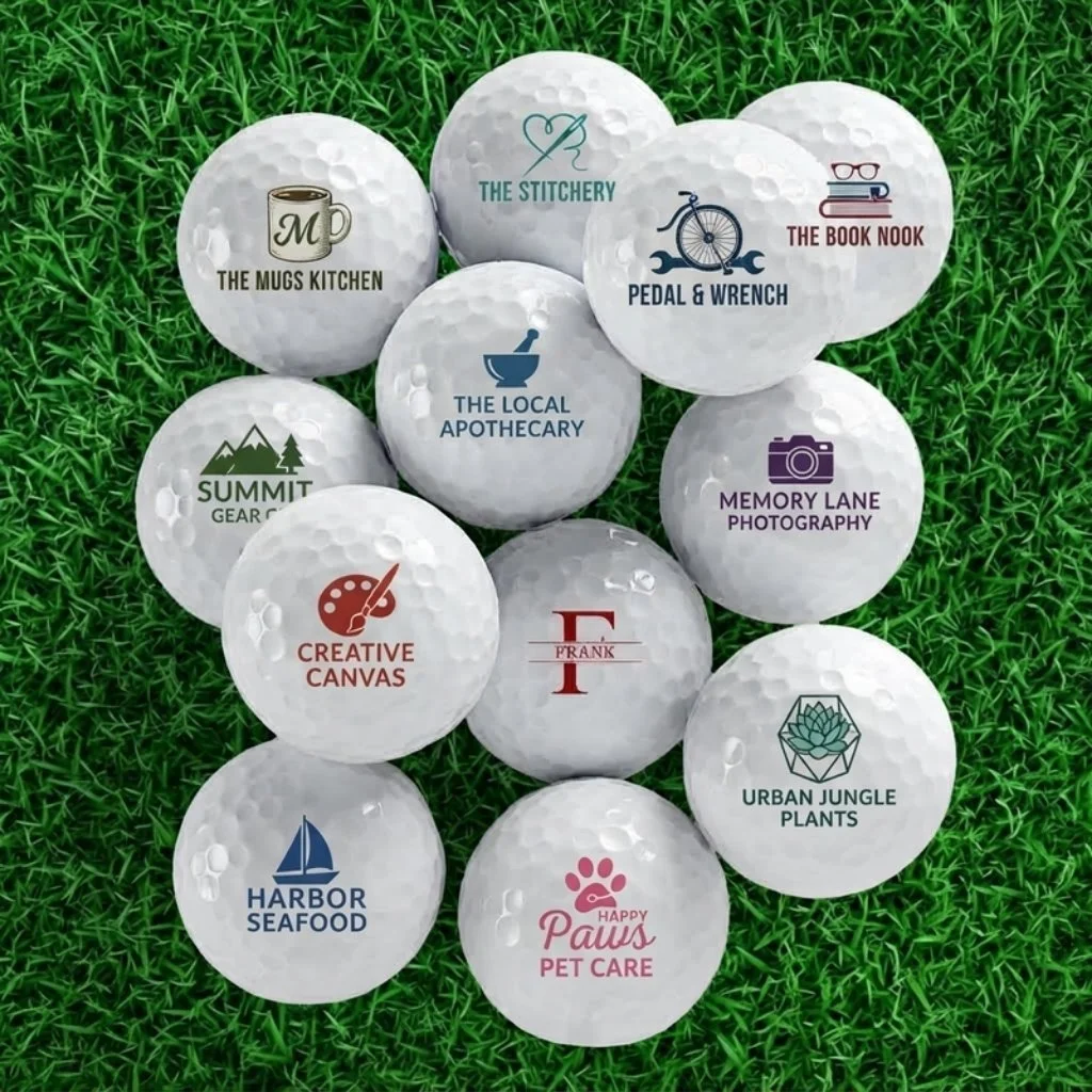 Golf balls printed with custom business logos