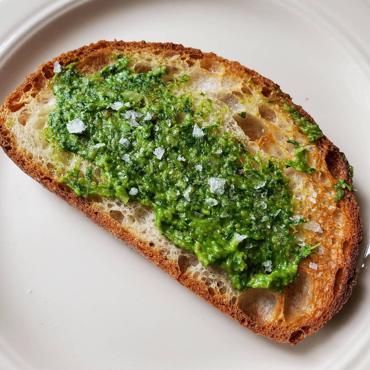 It's ramp season and I am here for it!! Made my second batch of ramp pesto today. Thanks to @theforagedfeast for featuring them at @summitfarmersmarket. Although I stored most of it for future use, I spread what was left from the food processor onto 