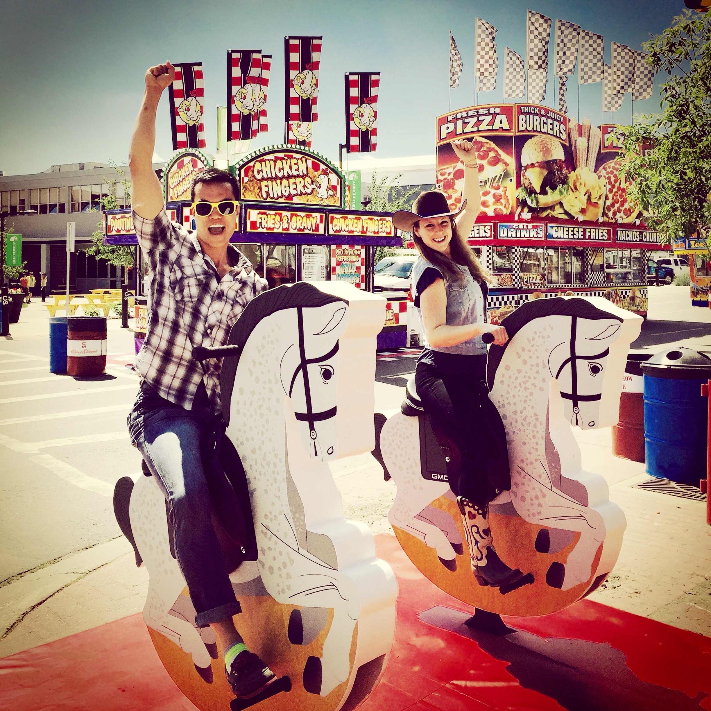 Me and my friend Madeline horsing around at the 2015 Calgary Stampede, a few hours before the gates officially opened. 