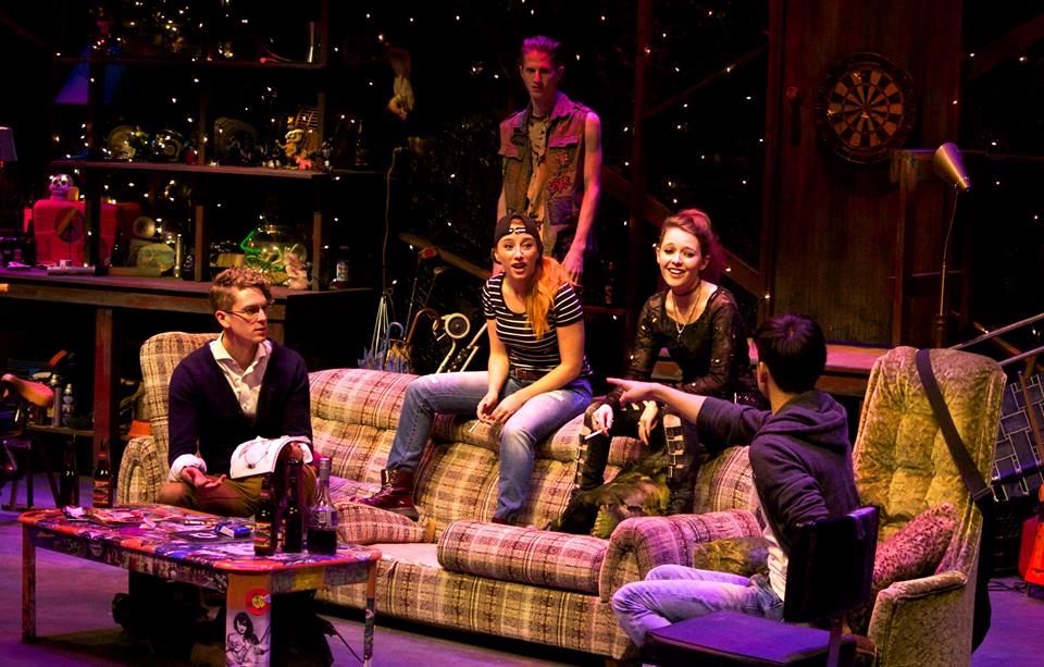 The cast of Alberta Theatre Projects' The Circle . From left to right: Brett Dahl, Elisa Benzer, Geoffrey Simon Brown, Leanne Govier and Daniel Fong. Photo courtesy of Alberta Theatre Projects.