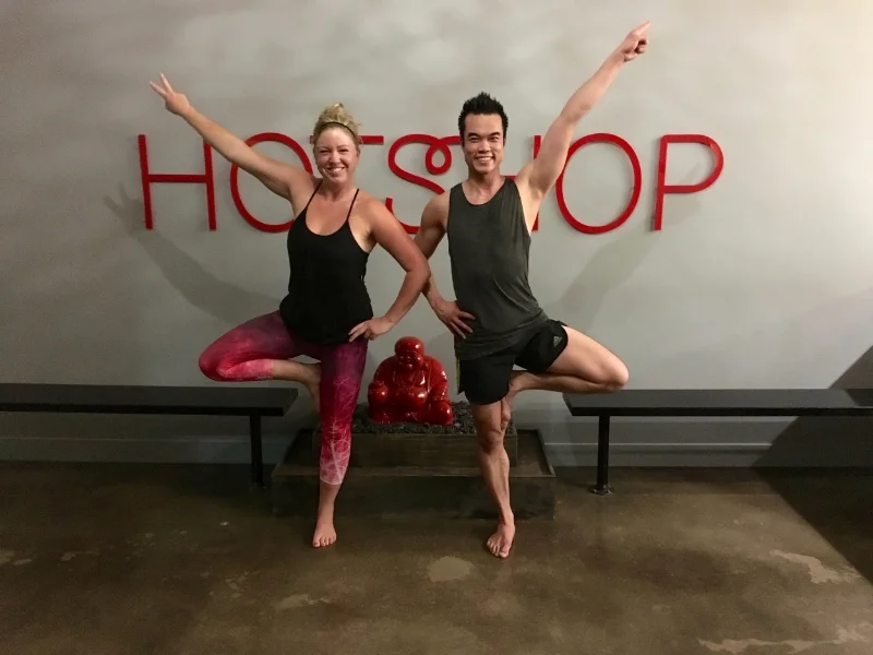 Hotshop instructor Brenna Snowdon and myself groove it out at a Yoga Vibe session.