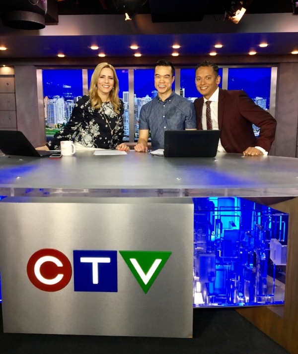 From left to right: Keri Adams, myself and Jason Pires on the set of CTV Morning Live Vancouver.