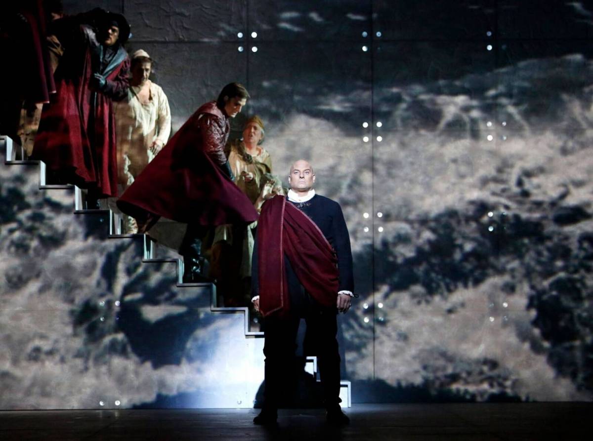 Gregory Dahl as Iago, and the company. Photo credit: Tim Matheson