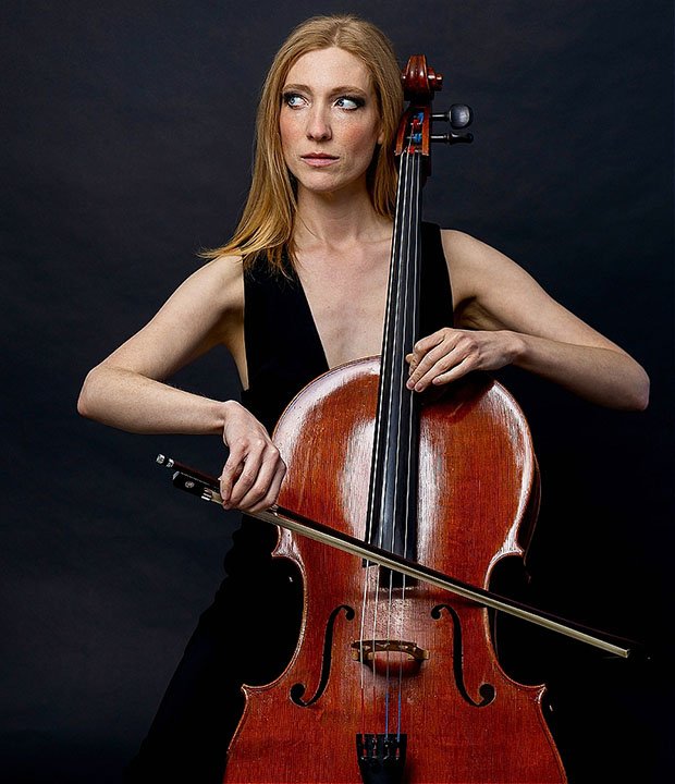 Karen Hall playing the cello in Delusions and Grandeur