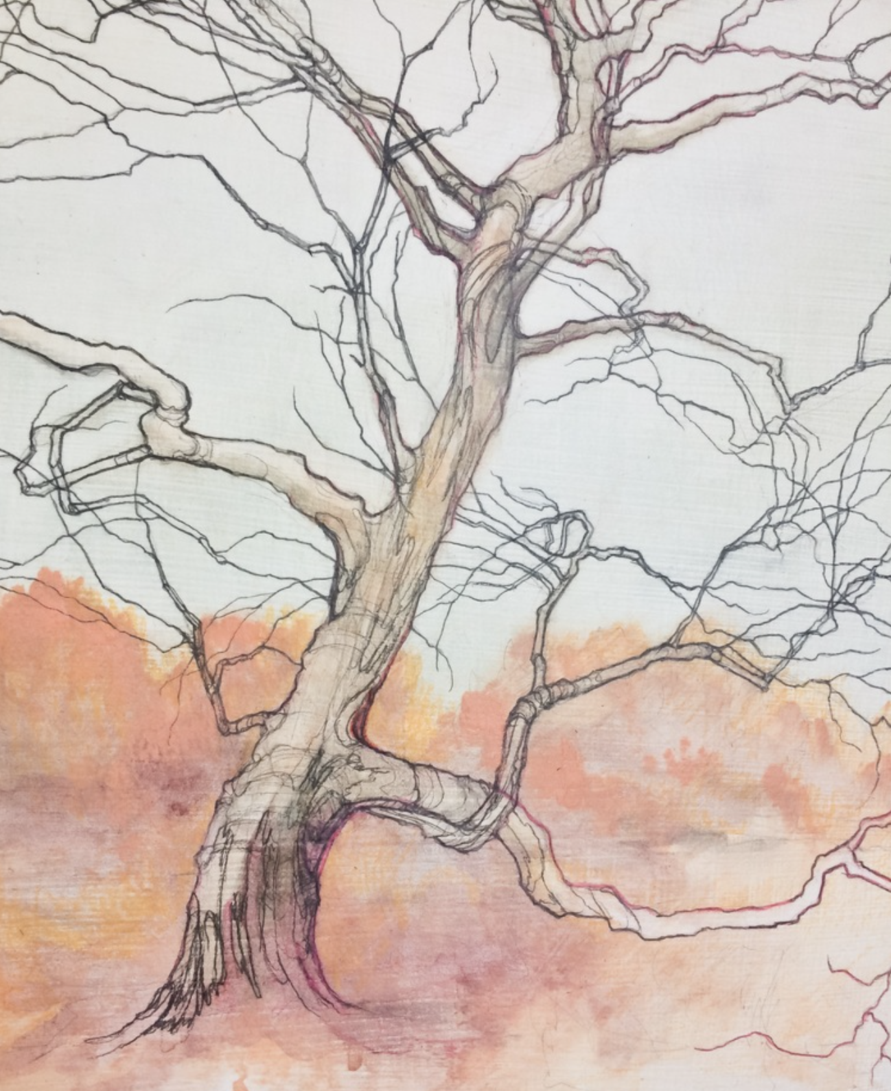 Carly Drew, "Tree Study" Paper mounted on panel. Watercolor, graphite, acrylic. 8 x 10in. 2015. PRIVATE COLLECTION