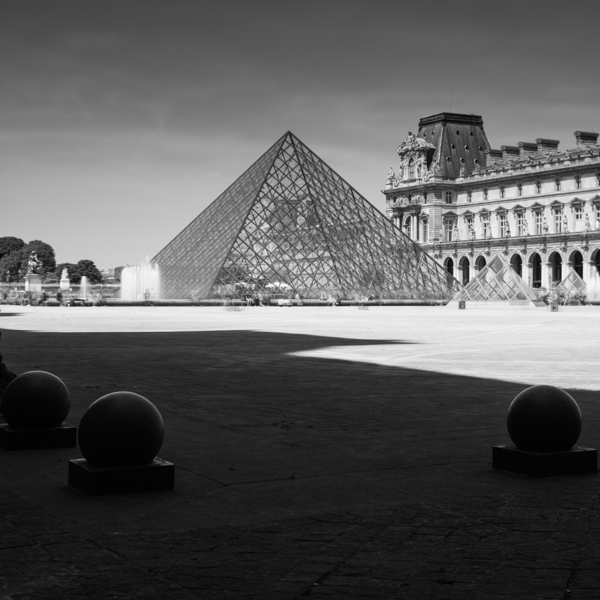 louvre pyramid and balls